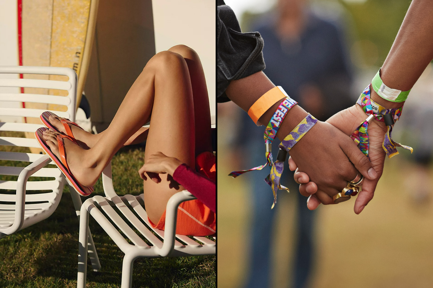 Flip-flops and festival wristbands.
