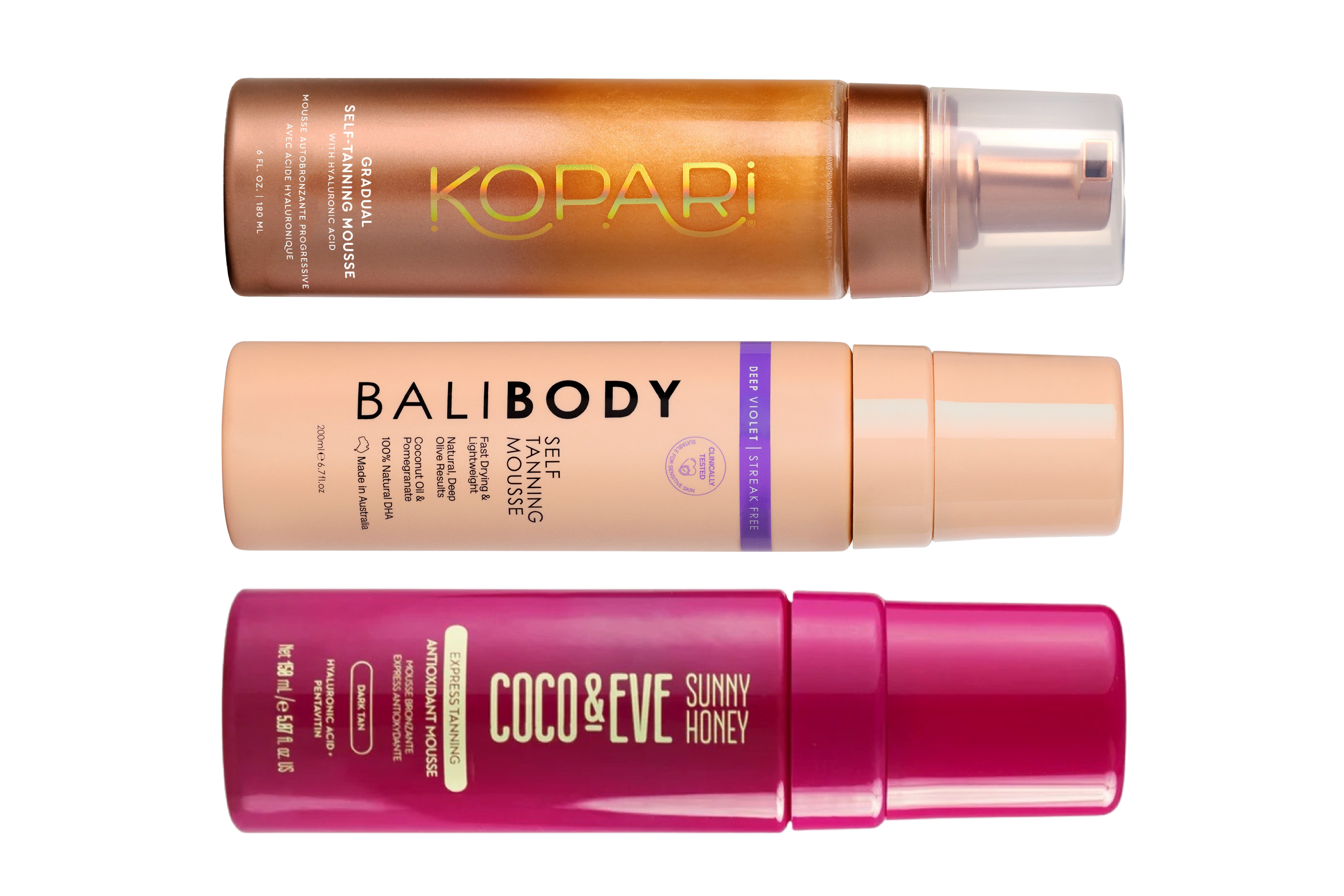 Three bottles of self-tanning mousse.