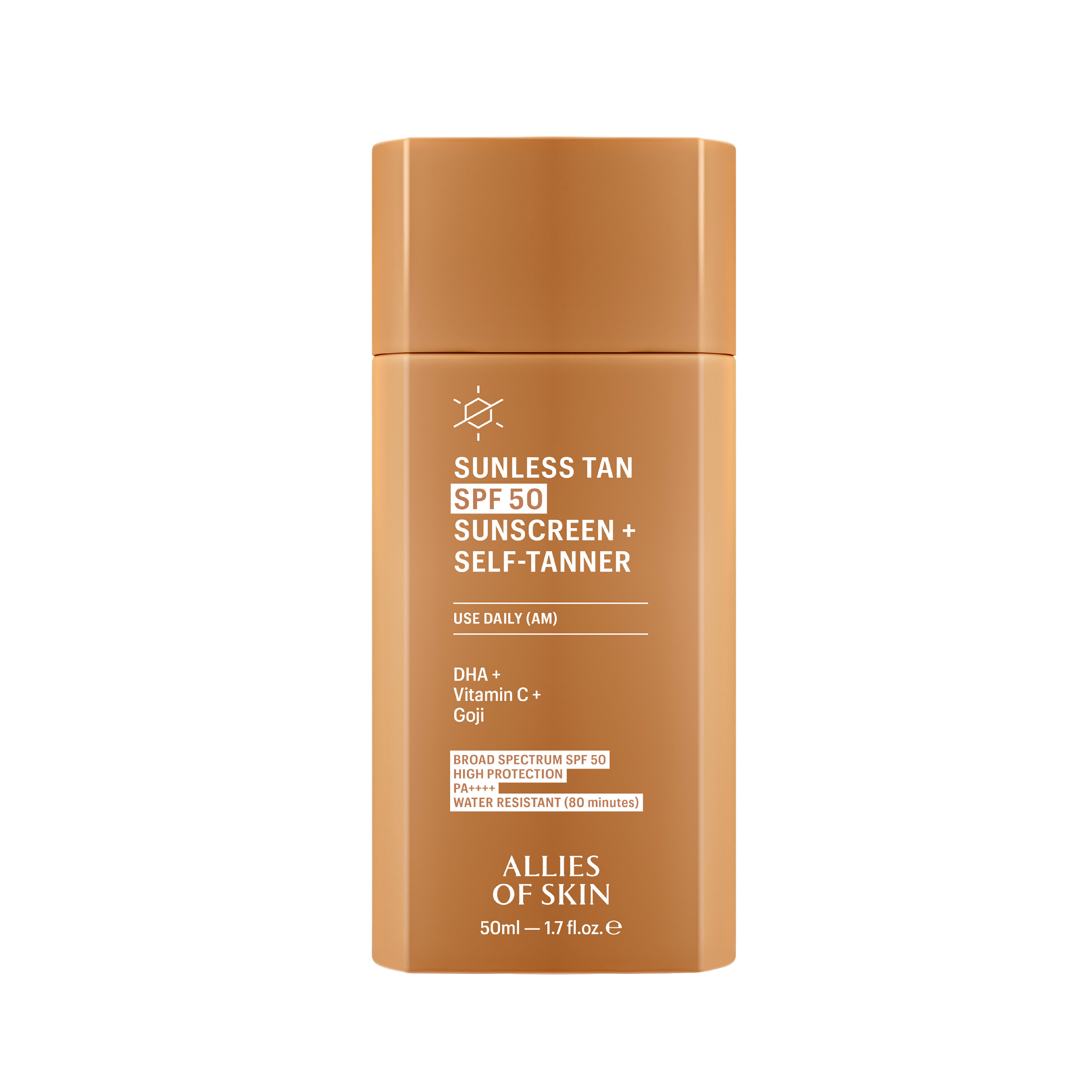 Allies of Skin sunless tan sunscreen and self-tanner, SPF 50.