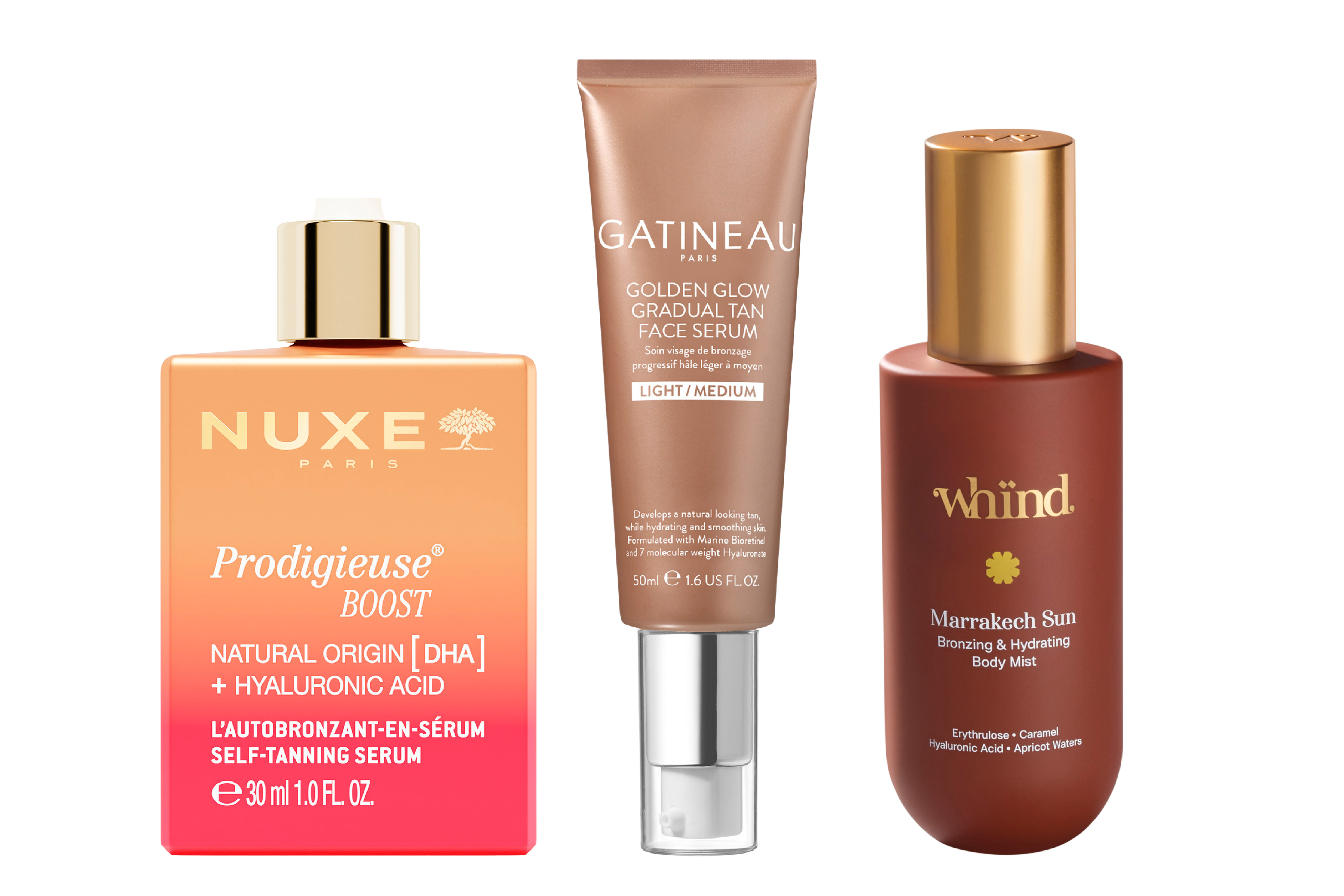 Collage of three self-tanning products.